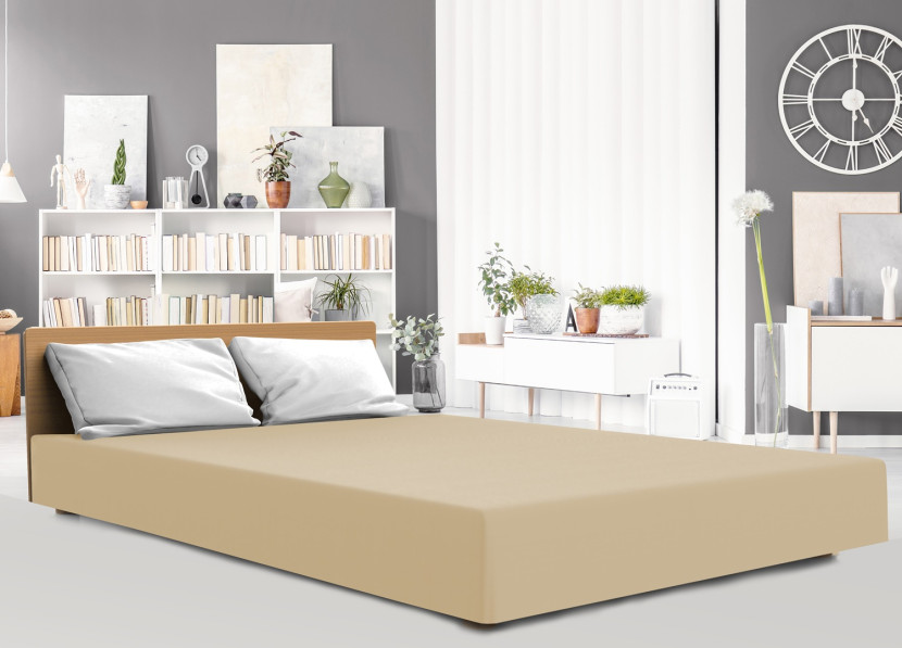 Prześcieradło jersey elastan z gumką Luxury piaskowe 26 90x200