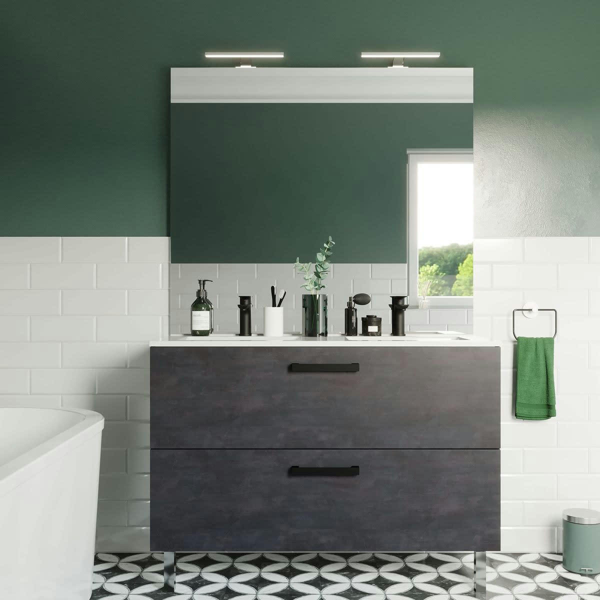 CHELSEA - Meuble salle de bain double vasque 120cm 2 tiroirs Ardoise métallisée