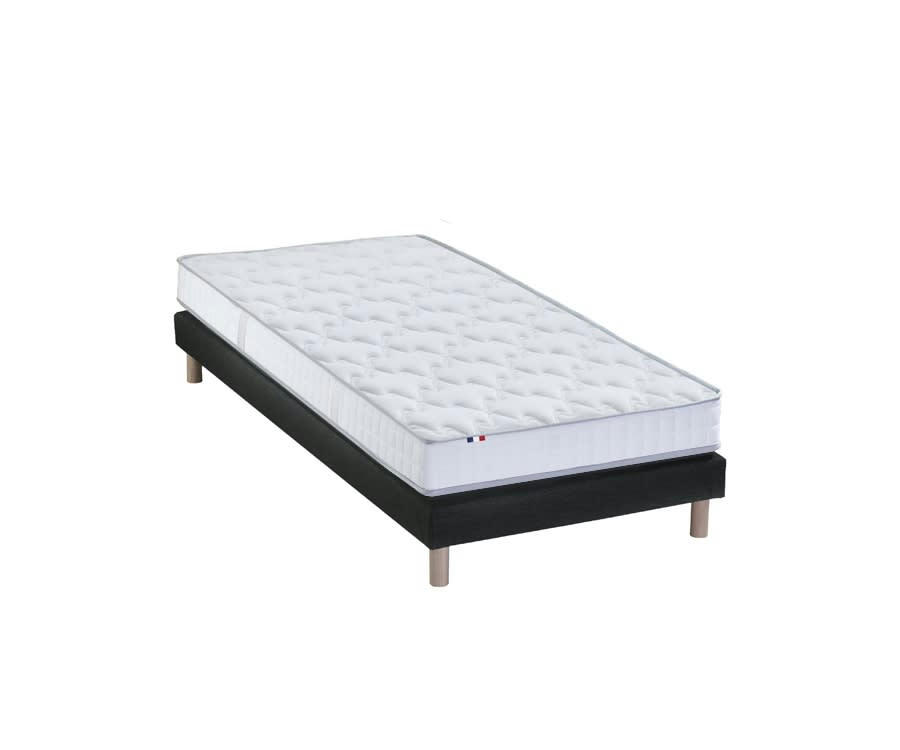 ENSEMBLE ZENITH - Ensemble Matelas mémoire de forme sommier noir 90x190