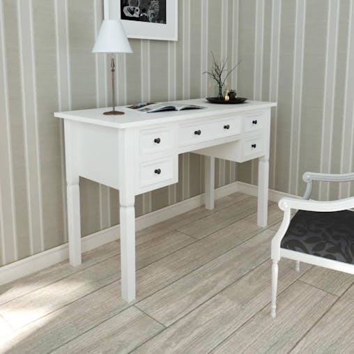 NNEVL White Writing Desk with 5 Drawers