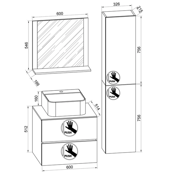 Waschplatz-Set »Lendas«, 4-tlg., 60 cm, anthrazit