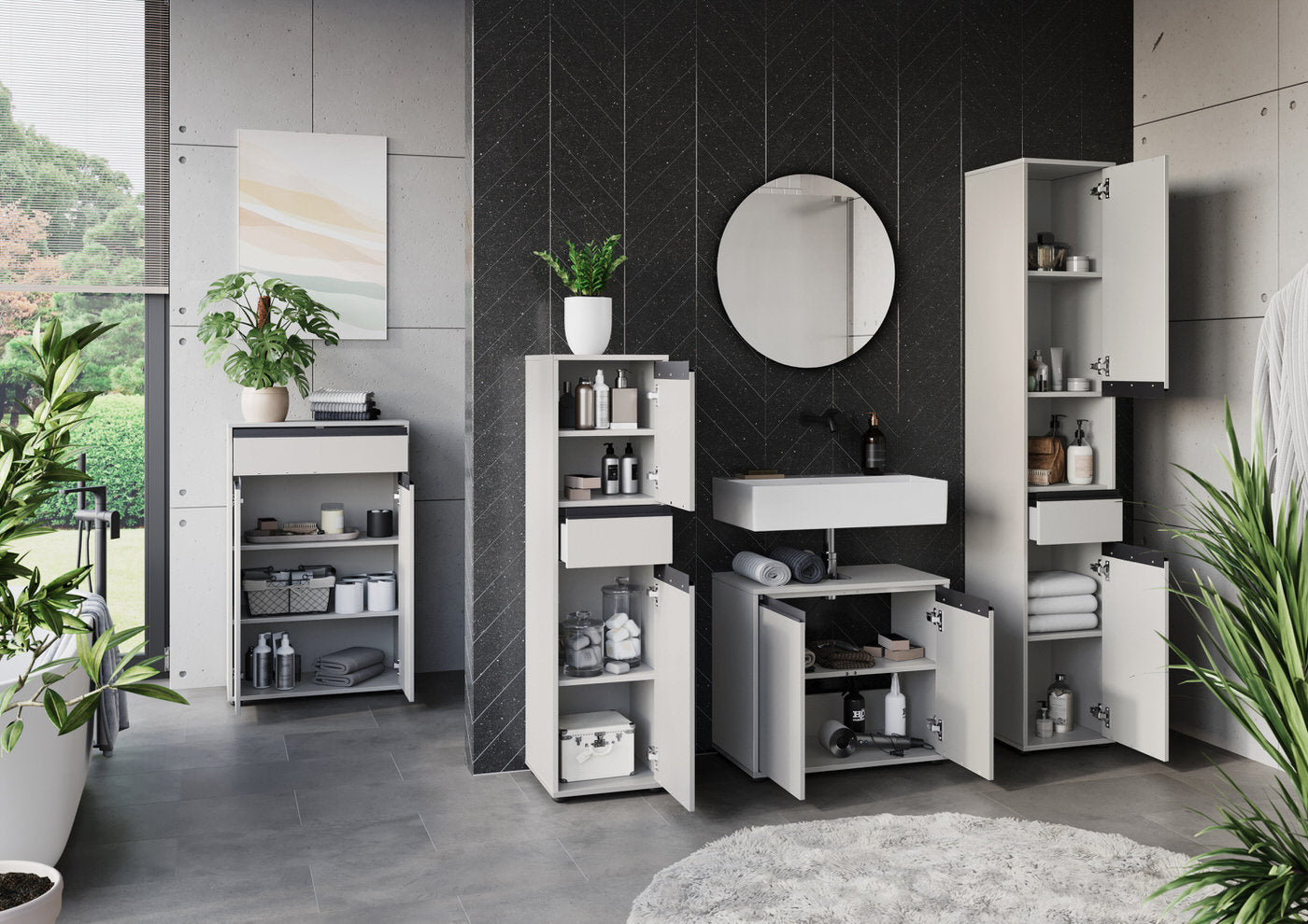 Germania Lemont Steengrijs Badkamerkast Slim H121 cm