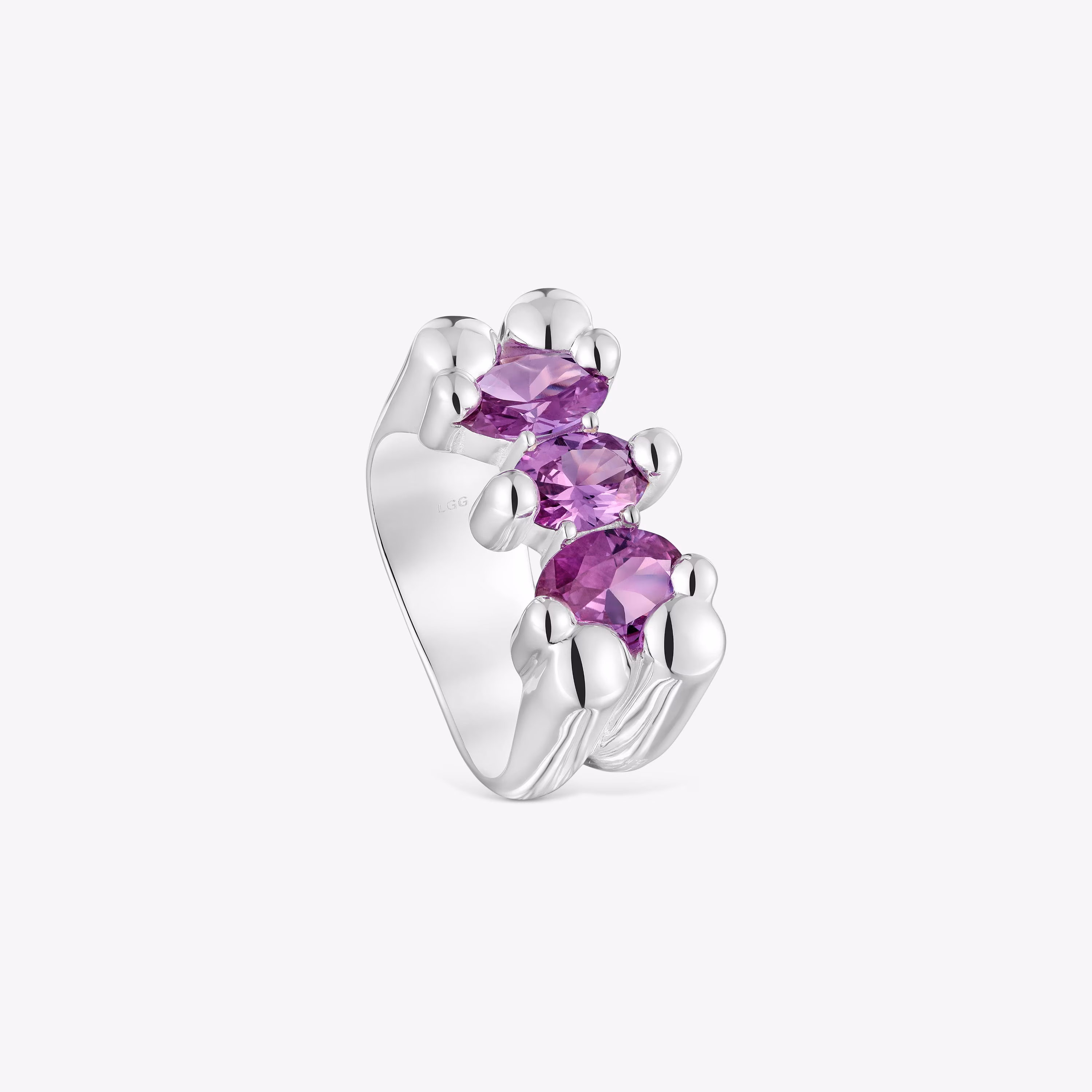 Anillo mediano motivo oso de plata y zafiro lila creado en laboratorio Color Bear LGG