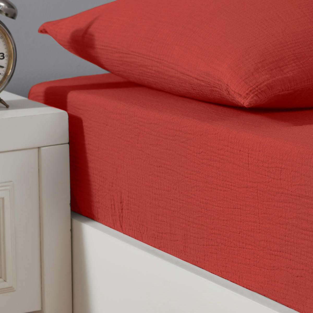 LOFT - Drap housse en gaze de coton bonnet 30 cm  terracota 180x200 cm
