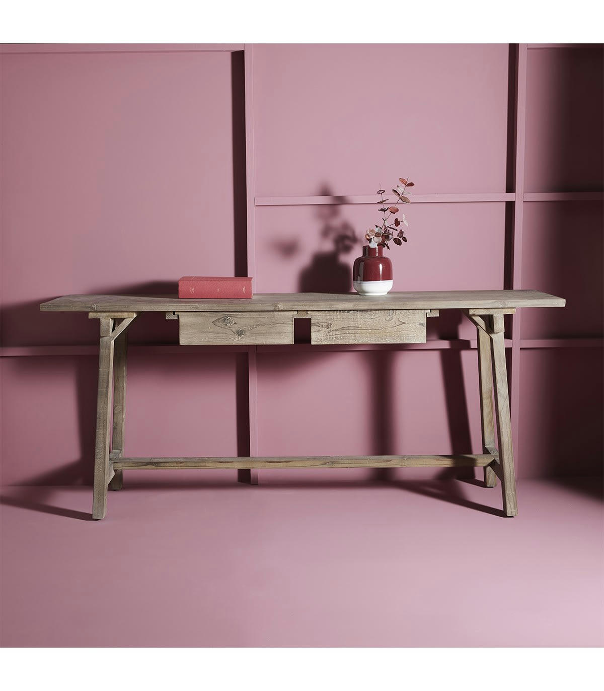 DAI - Console 2 Tiroirs en Orme Vieillit L180 x H76cm