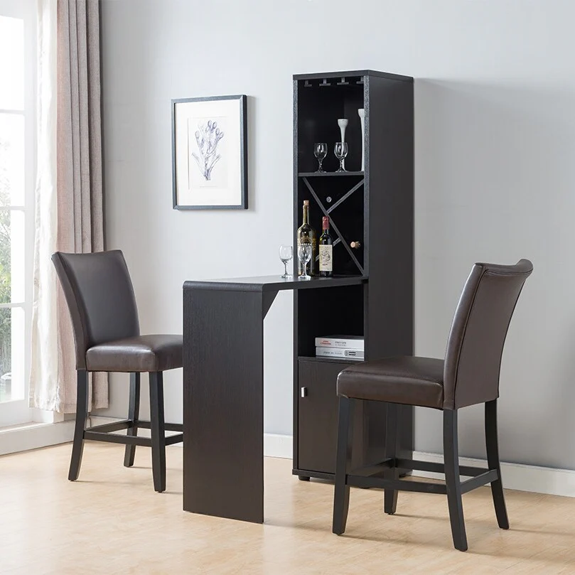 Bar Cabinet with Wine Bottle Compartment and Open Shelving, Espresso