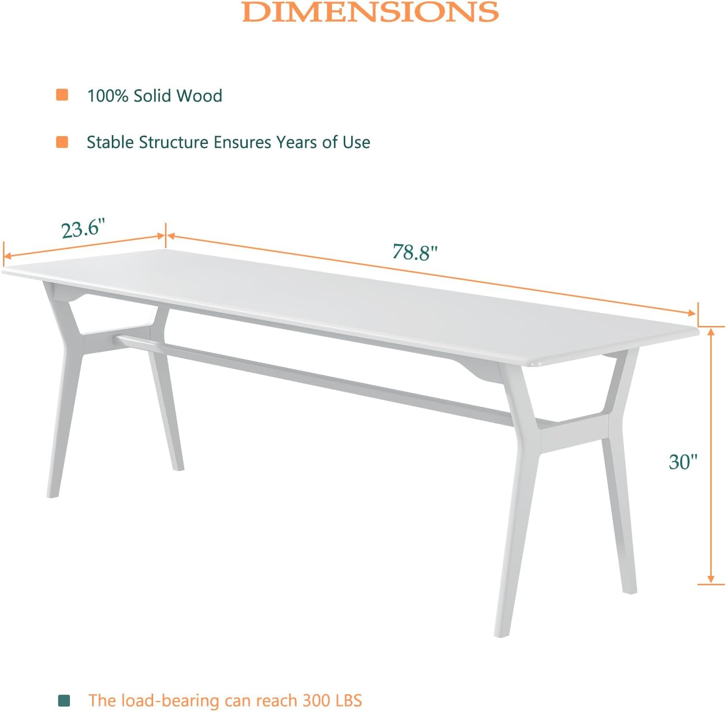 OSCHF Solid Wood Study Desk - 78.8 Double Long Computer Table for Home Office, 2-Person PC Workstation, White