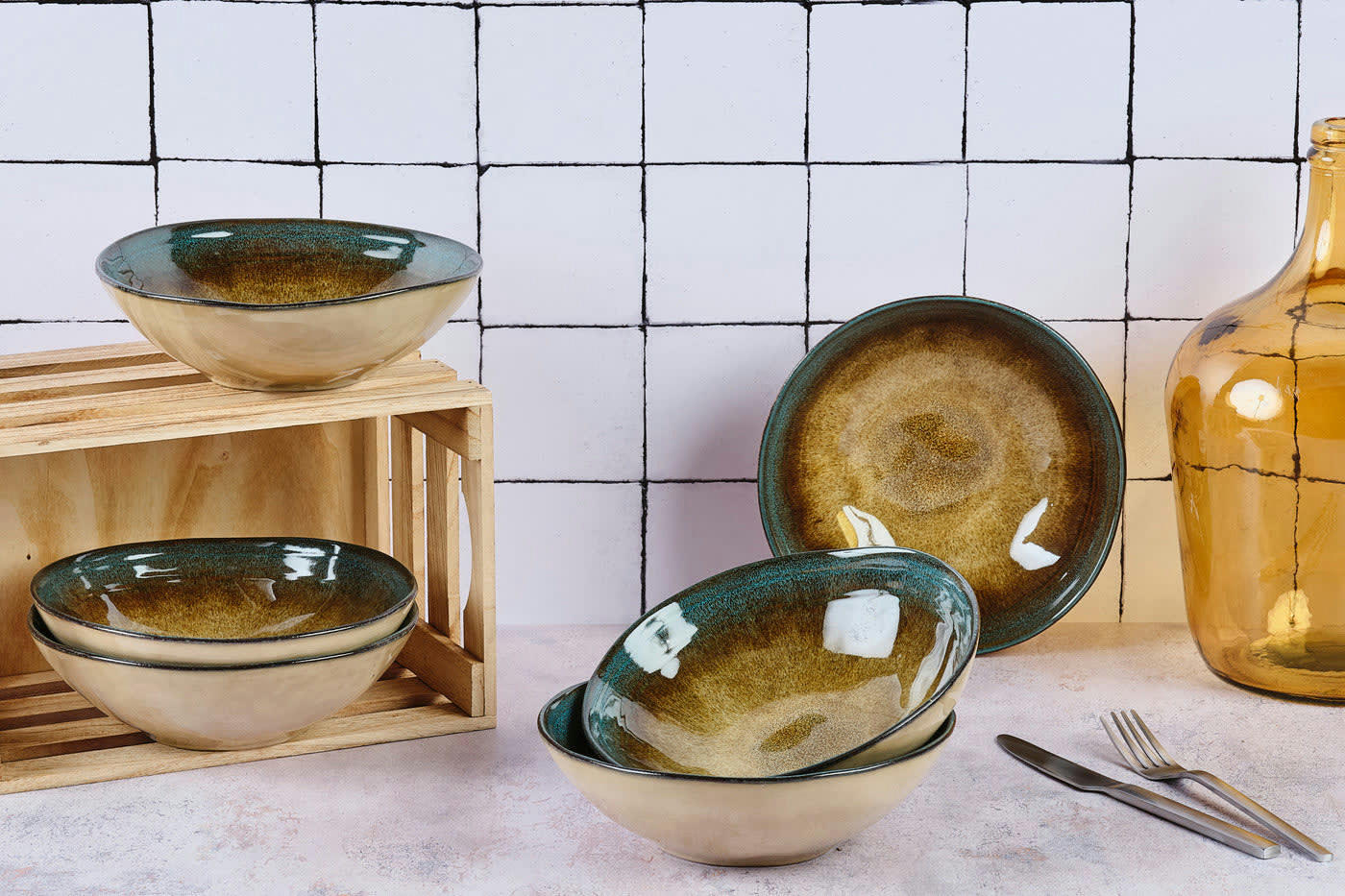 REACTIV - Lot de 6 grands bols en grès marron D20