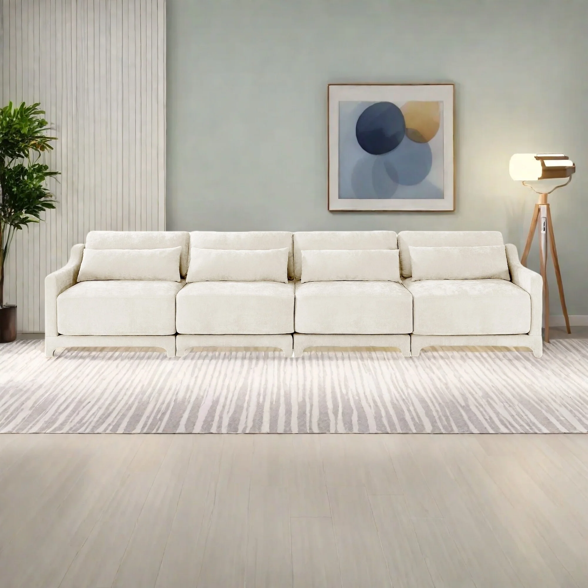 141.7 Chenille 6-Seater Sofa with ergonomic, wooden base,high - resilience sponge for Living Room