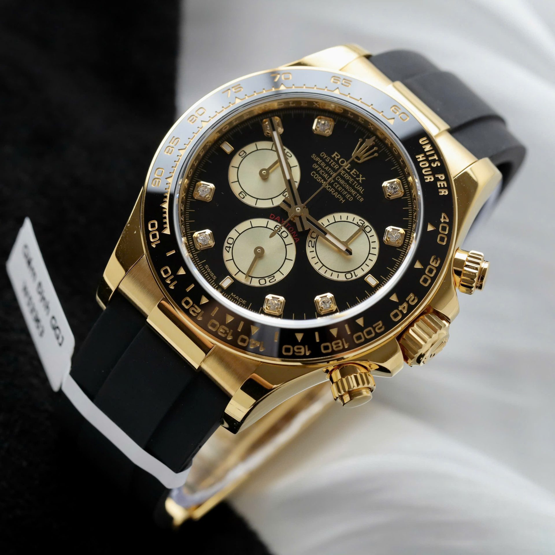 Rolex Daytona YG Plated Black Dial CZ Diamonds 40mm Oysterflex Super Clone
