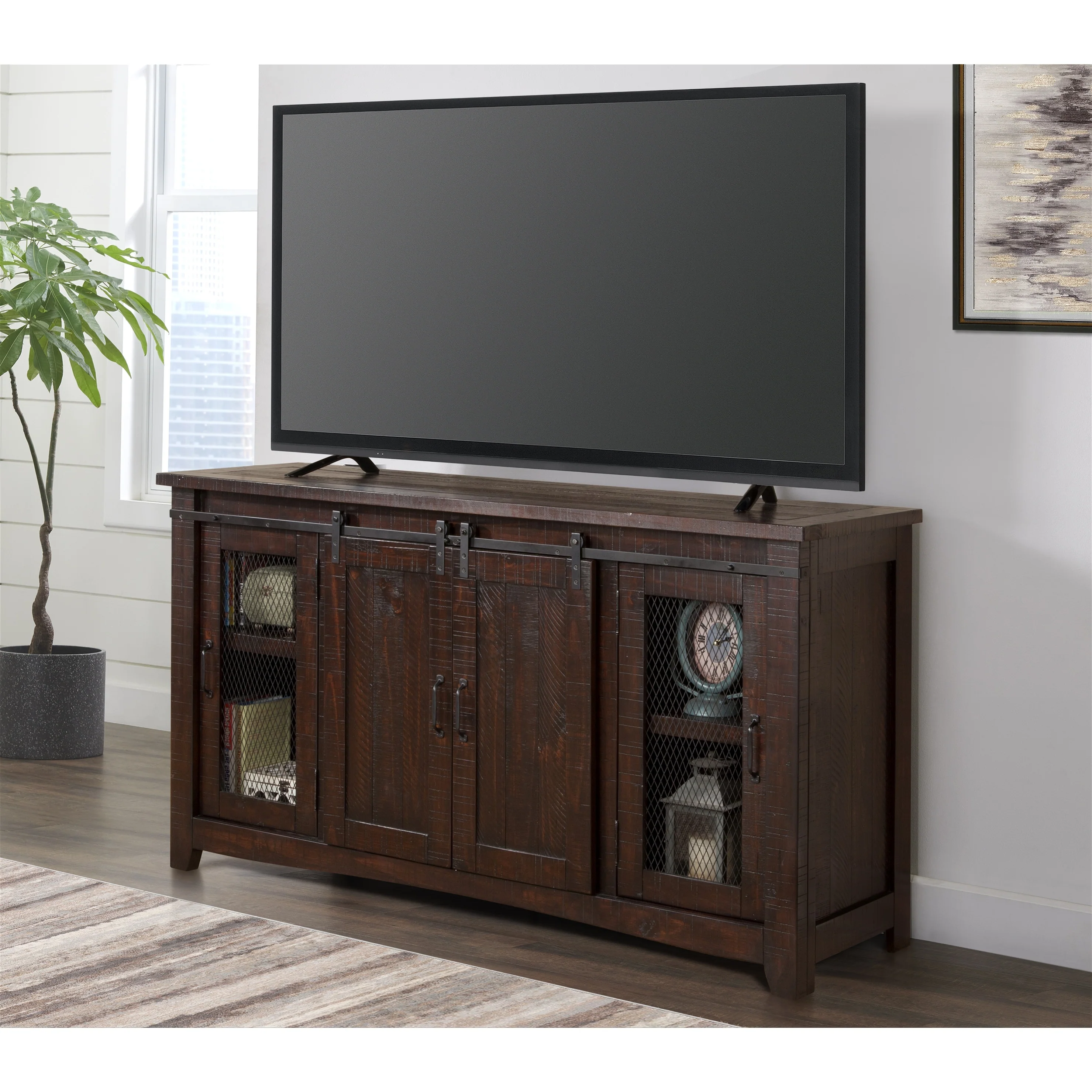 Brookhaven 65-inch Solid Wood Barn Door TV Stand Console - 35 inches high x 65 inches wide x 19 inches deep