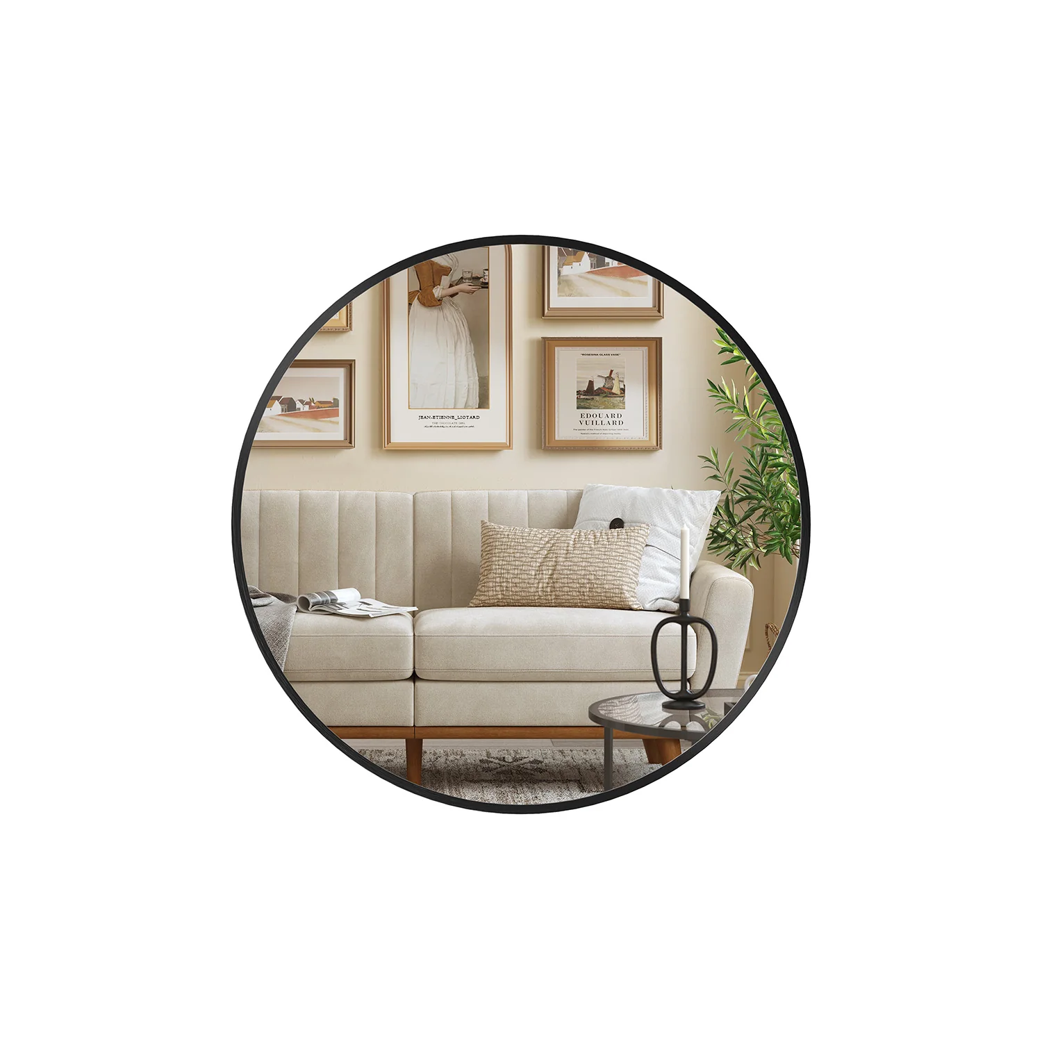Miroir mural rond diamètre 61 cm cadre en métal noir