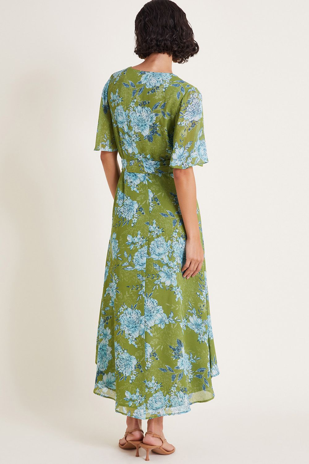 Monsoon Eva Floral Wrap Midi Dress Green
