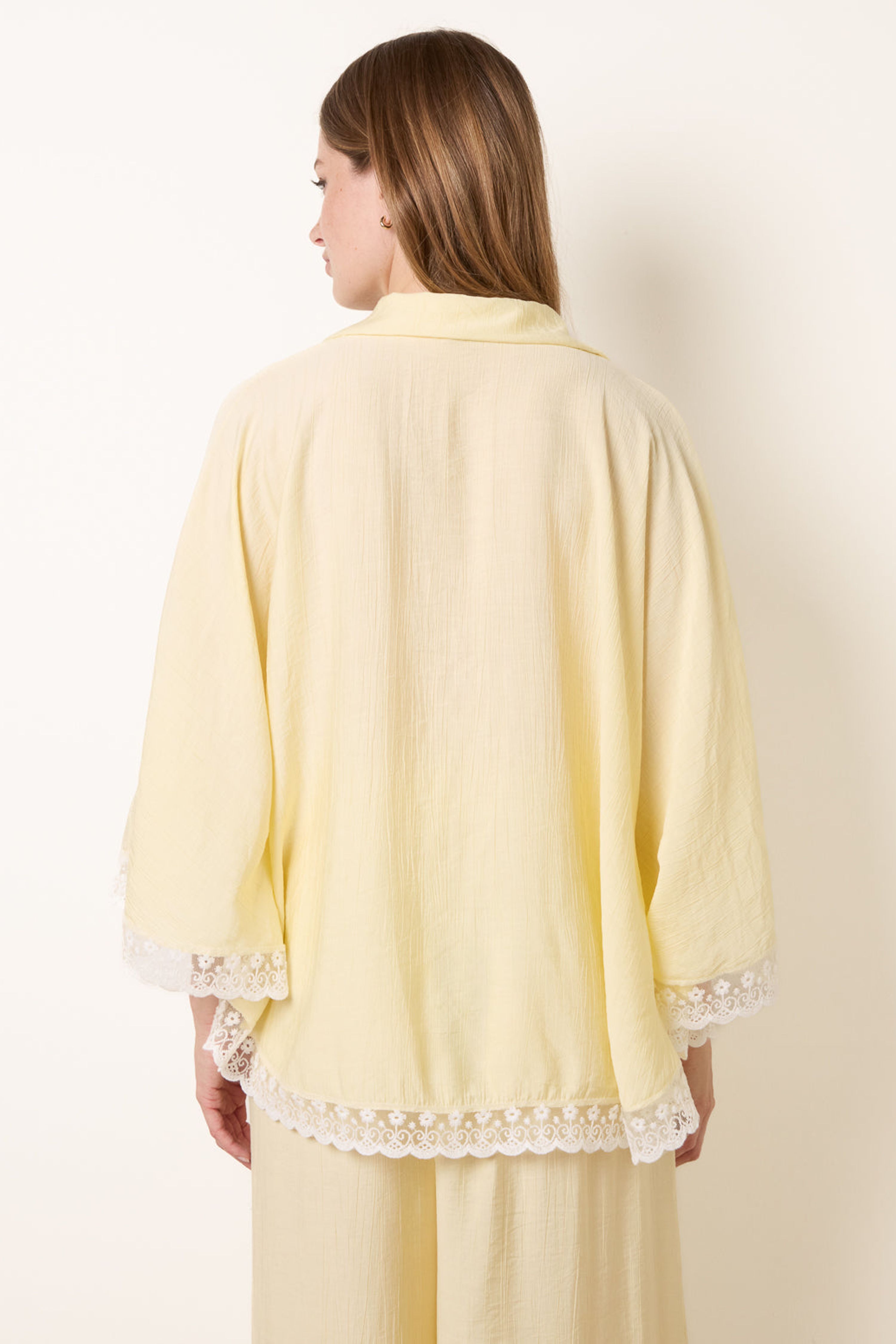 Blue Vanilla Lemon Oversize Crinkle Lace Hem Shirt