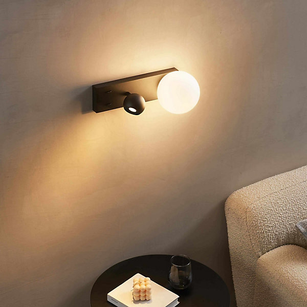 Applique LED noire double éclairage liseuse et verre blanc - Avelysa