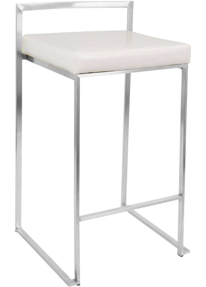 LumiSource Fuji Stackable PU Leather Counter/Bar Stools (2-Piece Set), Silver/White