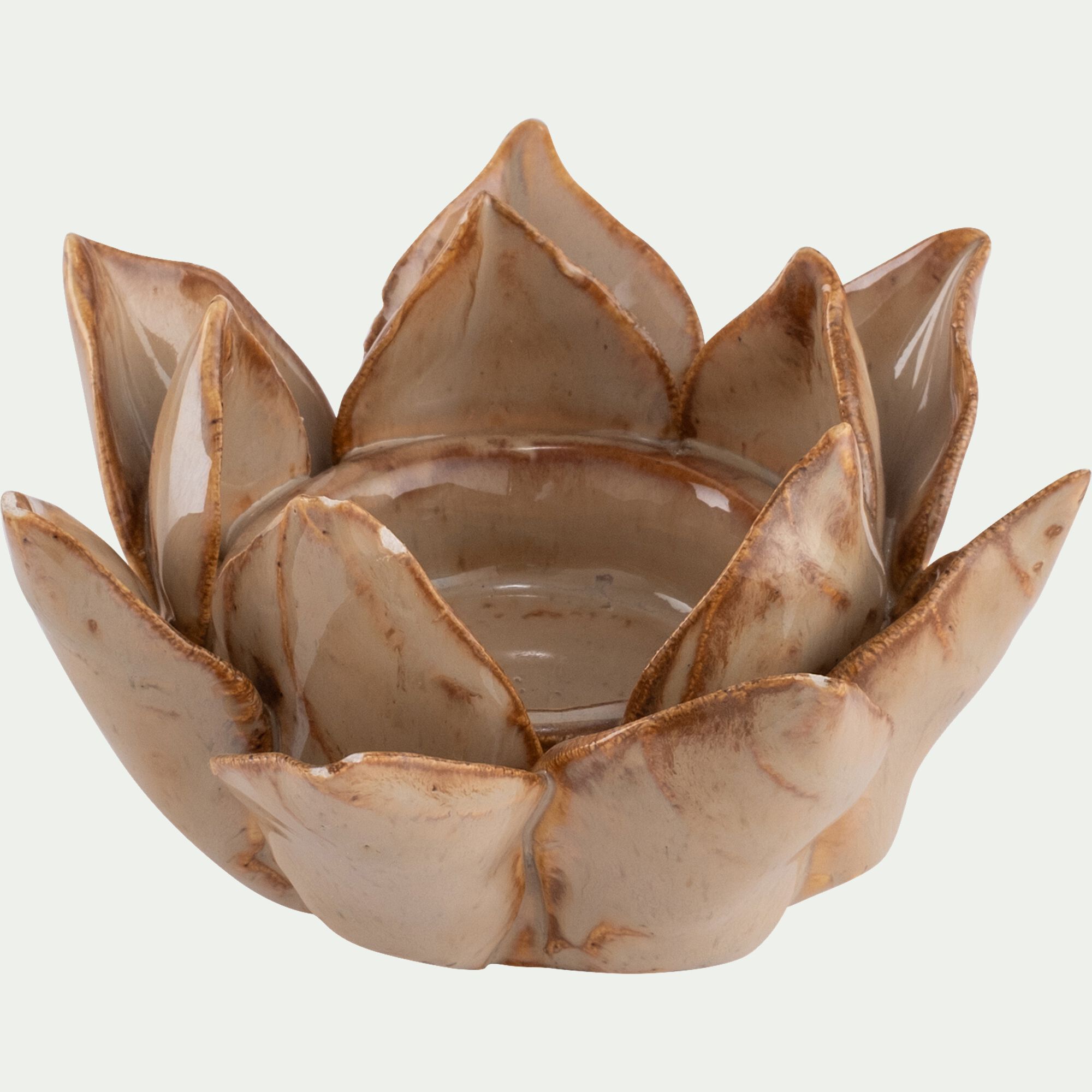 ASTER - Bougeoir fleur en céramique D11,5cm - beige