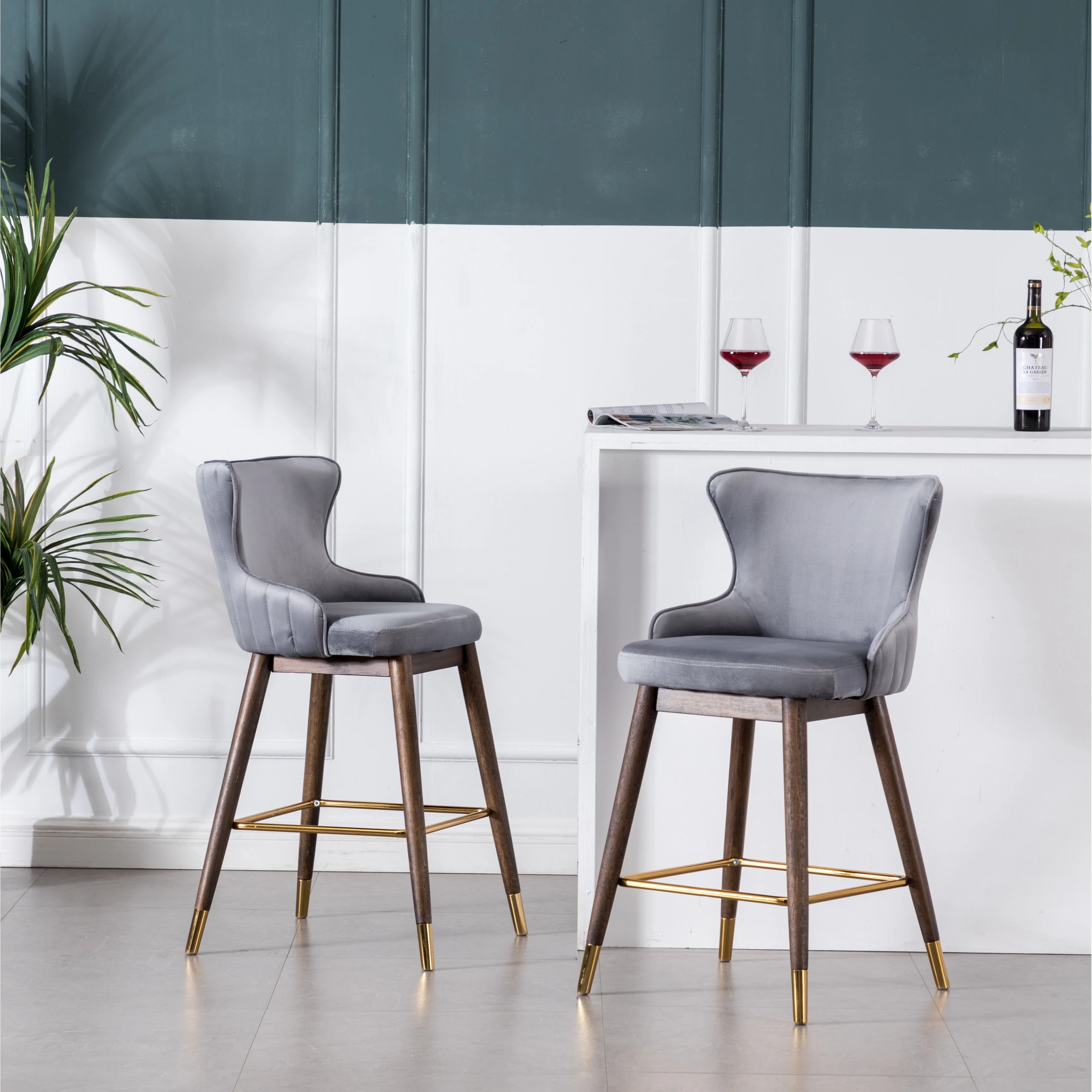 Roundhill Furniture Leland Velvet Upholstered Wingback Counter-height Stools (Set of 2)