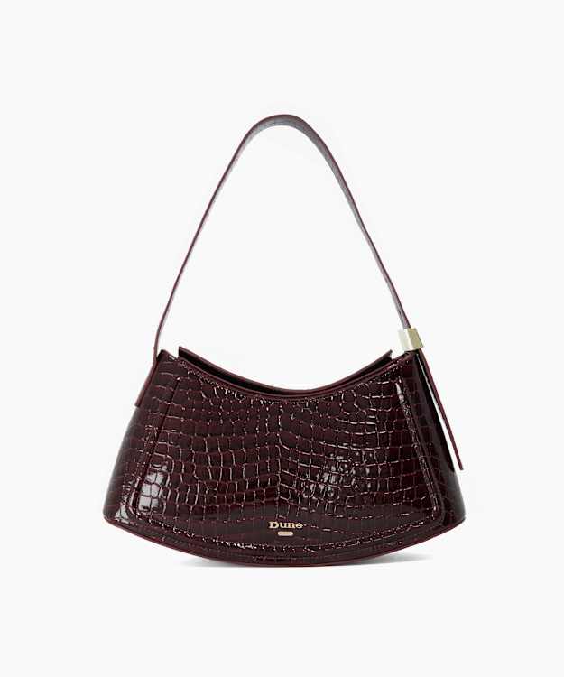 Dependent Burgundy - Croc-Embossed Leather Shoulder Bag