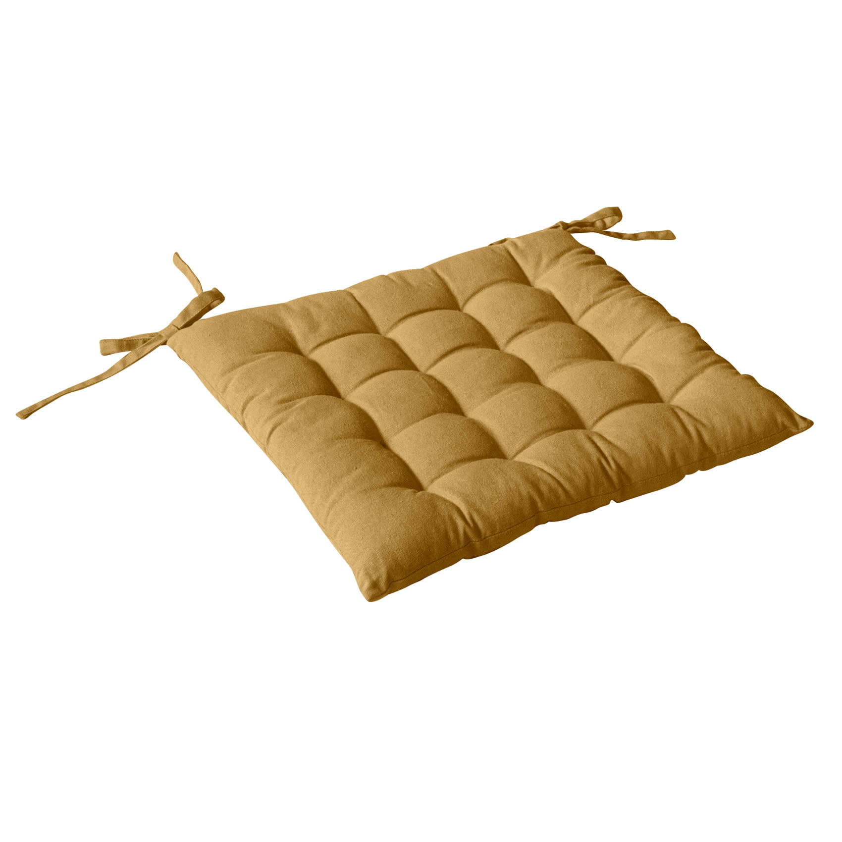 - Galette de chaise unie et piquée polyester jaune ocre 38x38 cm