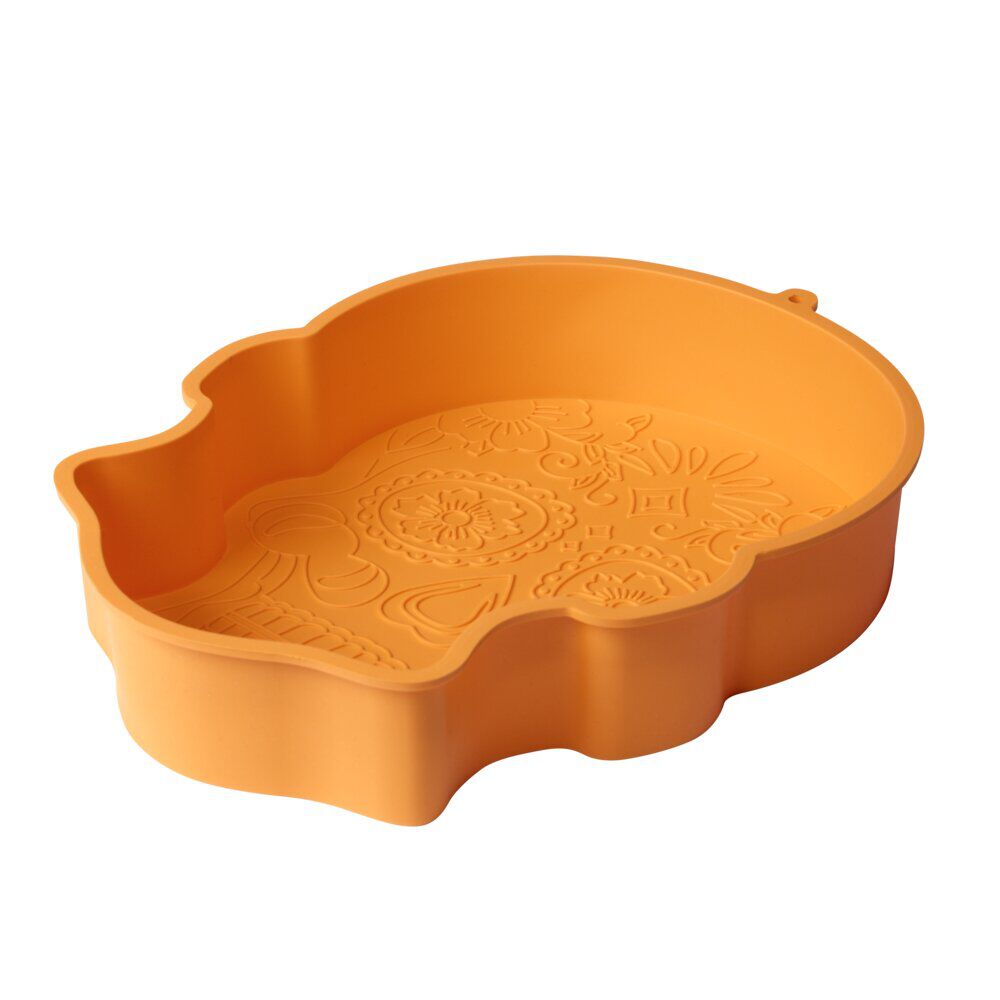 Moule à gâteau crâne calavera silicone orange 30x23,5xH5,5cm