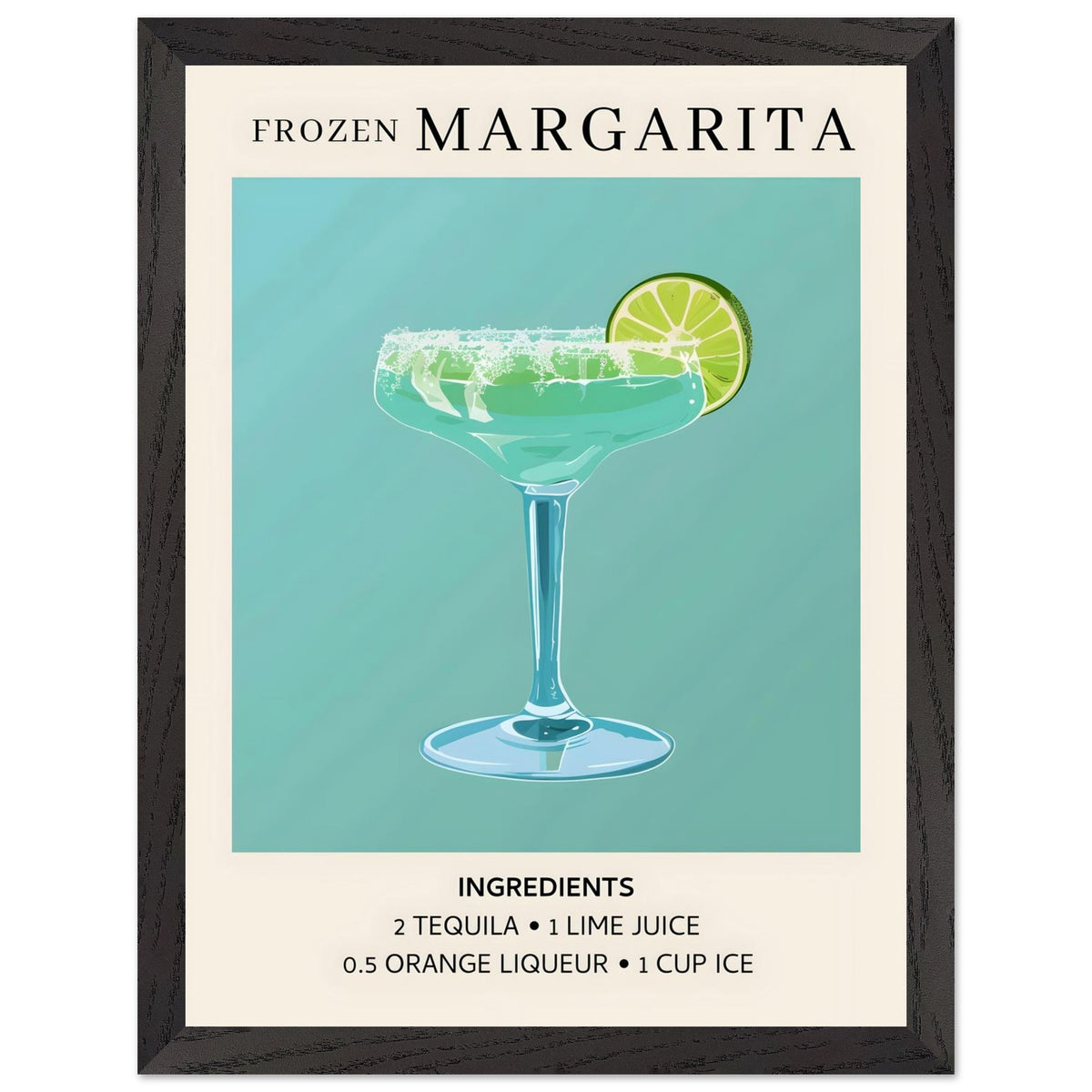 Artfulprints Poster met Lijst Frozen Margarita cocktail II - Ingrediënten  - 30x40 cm - Turquoise