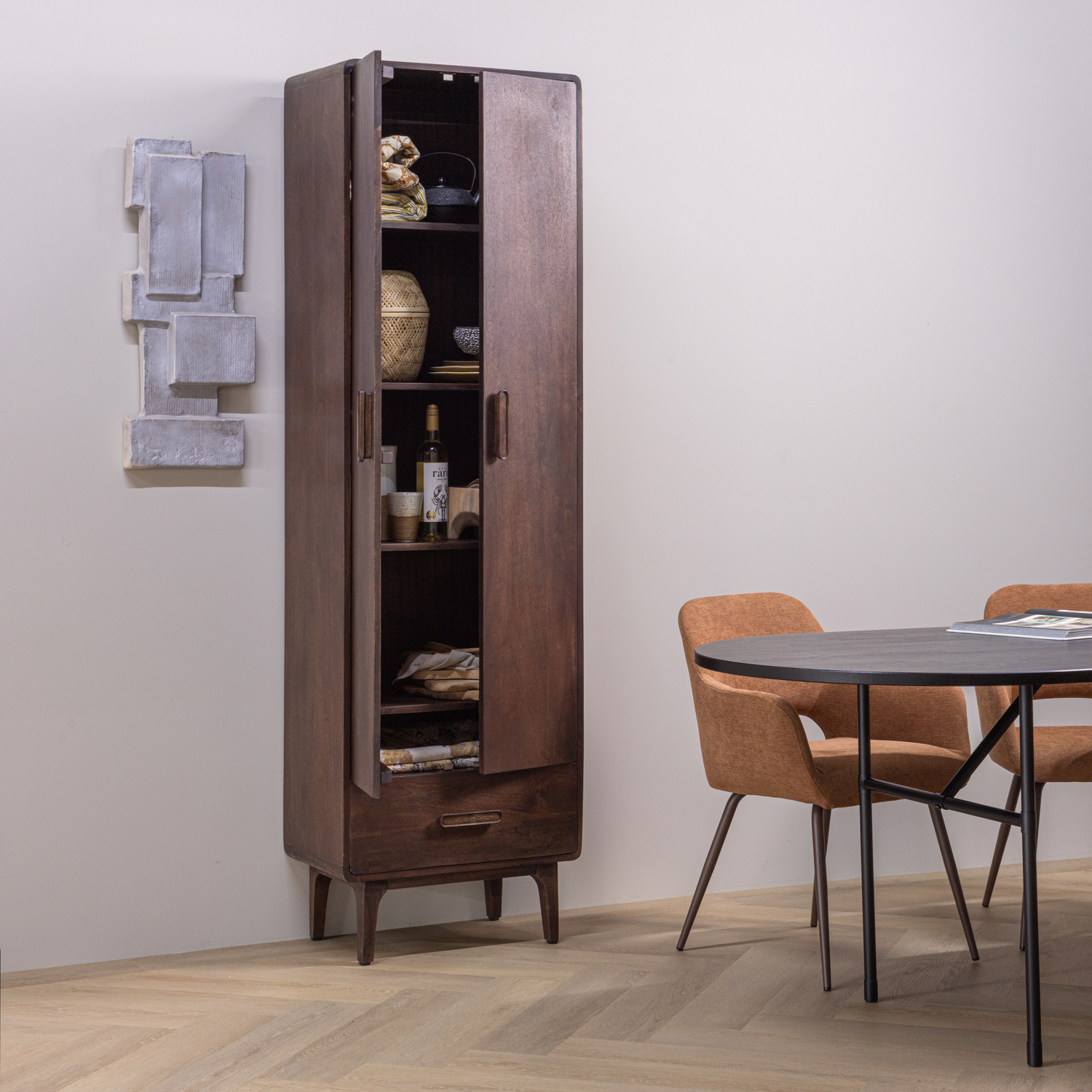 WOOOD Liya Hoge Kast - Mangohout - Donkerbruin - 200x60x35
