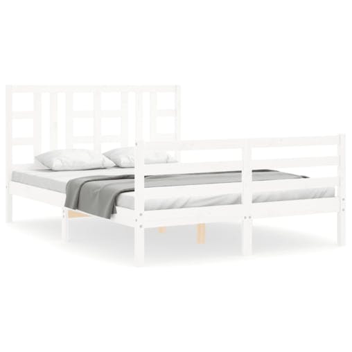 NNEVL Bed Frame with Headboard White 137x187 cm Double Solid Wood