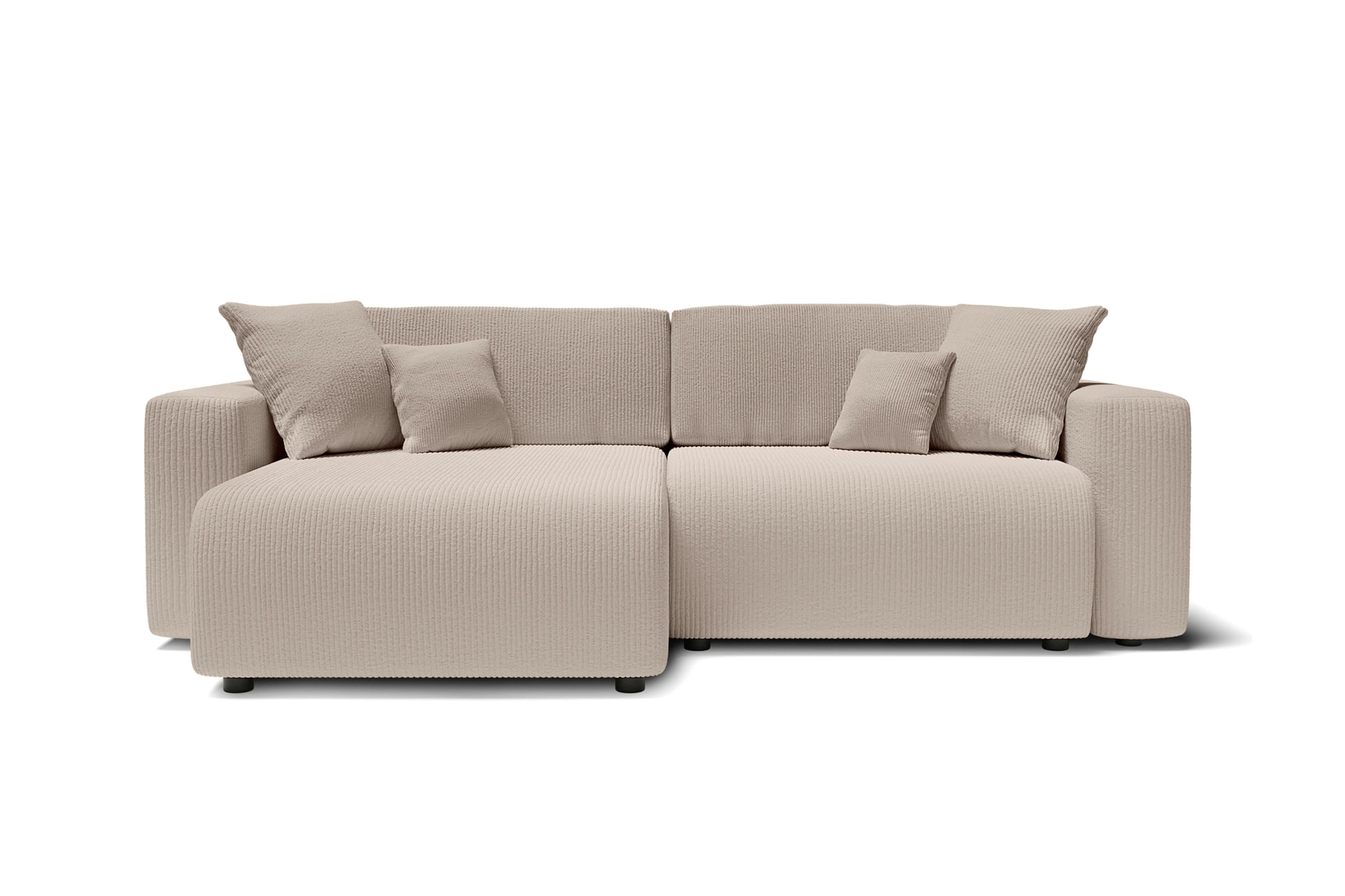 LEO - Canapé d'angle convertible en velours côtelé 4 places grège