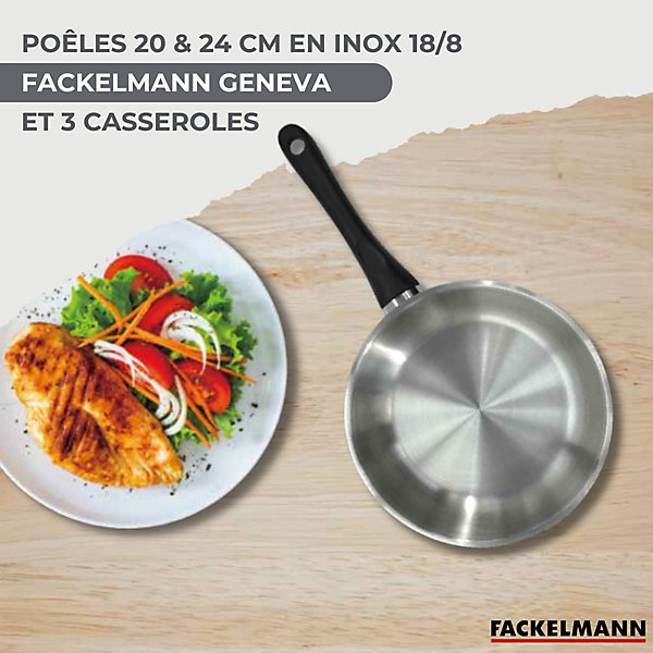 Lot Poêles 20/24cm et Casseroles 12/16/20cm Fackelmann Généva avec 5 ustensiles