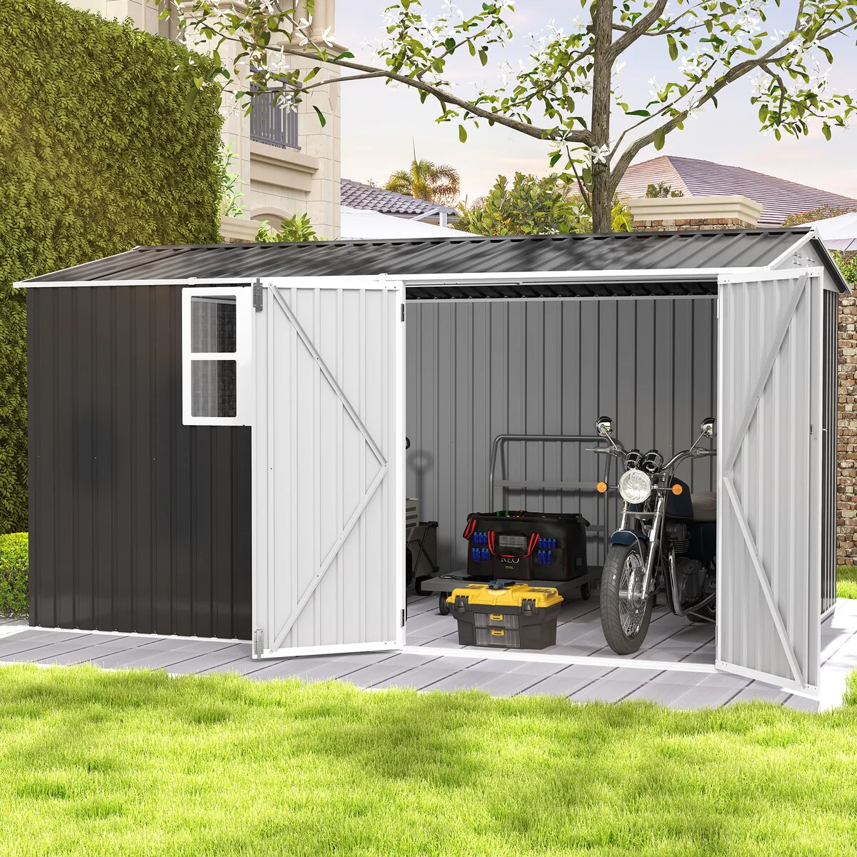 8 ft W x10/12ft D Large Tool Storage Shed with Window