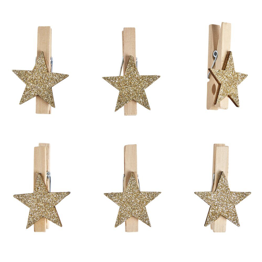 Pince en bois avec décor étoile x6