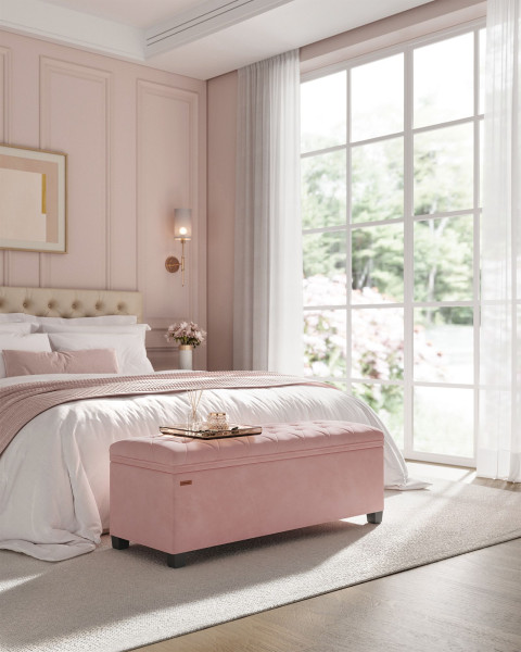 Pufa z ławką na buty 2 w 1 pastelowy róż dla dziewczynki 110 cm