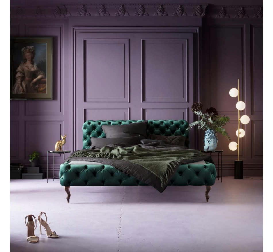 DESIRE - Lit 180x200 capitonné en velours vert
