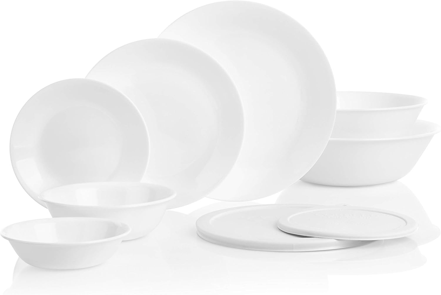 Corelle Vitrelle 78-Piece Service for 12 Dinnerware Set, Triple Layer Glass and Chip Resistant, Lightweight Round Plates and Bowls Set, Winter Frost White