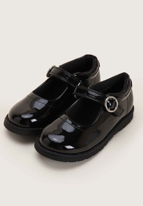 Younger Girls Black Patent Chunky Mary Jane Shoes