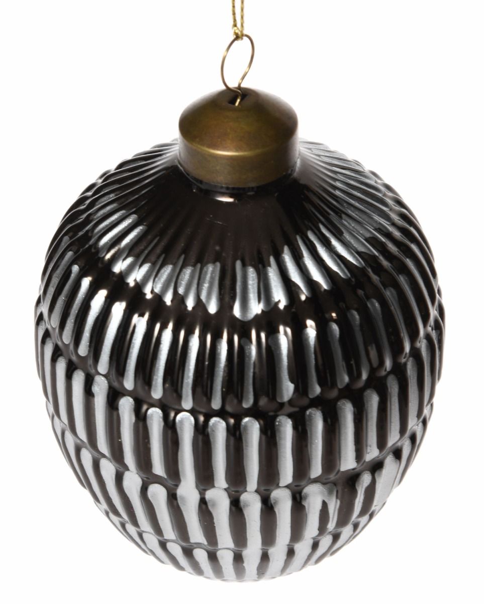 Bombka Oval 8x8x11cm Czarno Srebrna