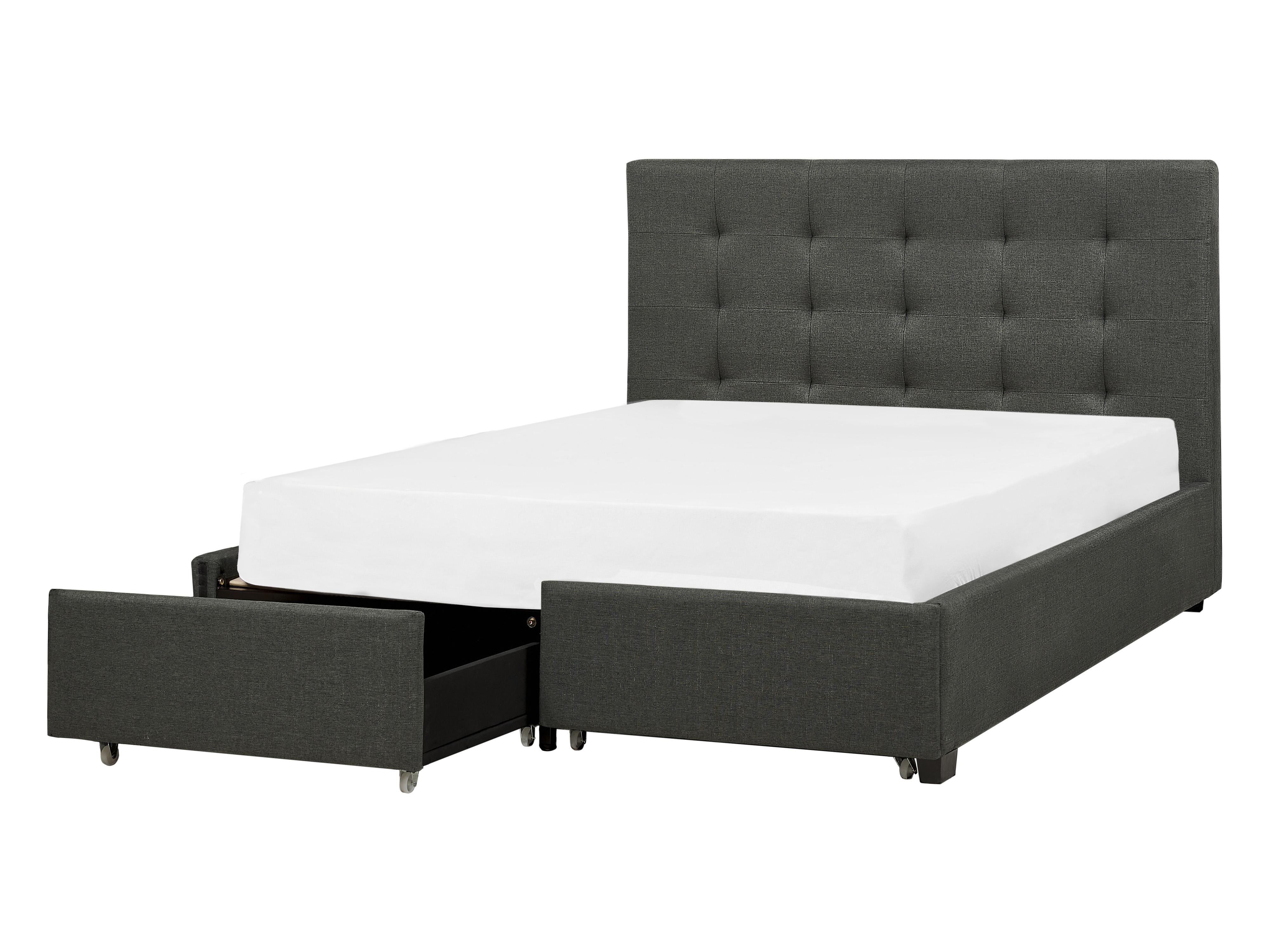 Bed with Storage Drawers Fabric LA ROCHELLE 140 x 200 cm (EU Double) Dark Grey
