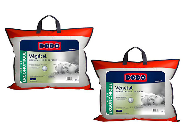 Lot de 2 oreillers DODO ergonomiques à mémoire de forme - 45x70 cm - VEGETAL