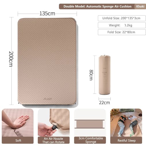 NNEOBA Self-Inflating Camping Air Mattress Thickened Folding Tent Mat Brown