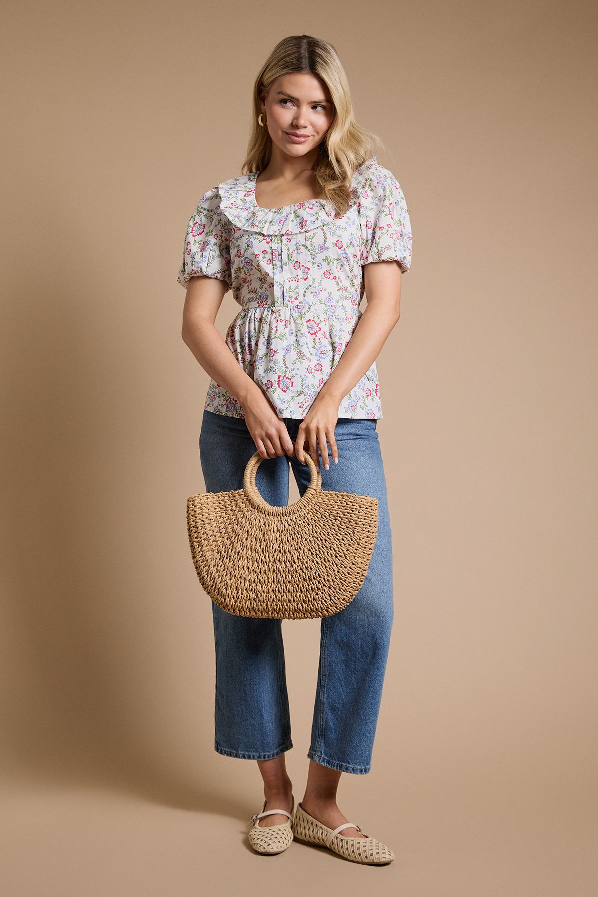 Dorothy Perkins Square Neck Ruffle Peplum Printed Top