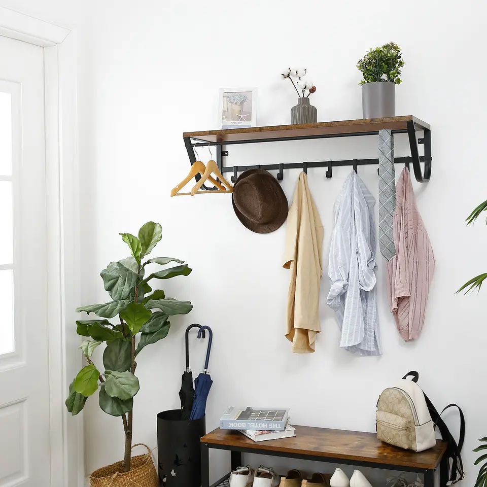 Lange Kapstok voor de Muur of Wand - 90 cm Lang - Rustiek Bruin - Vintage