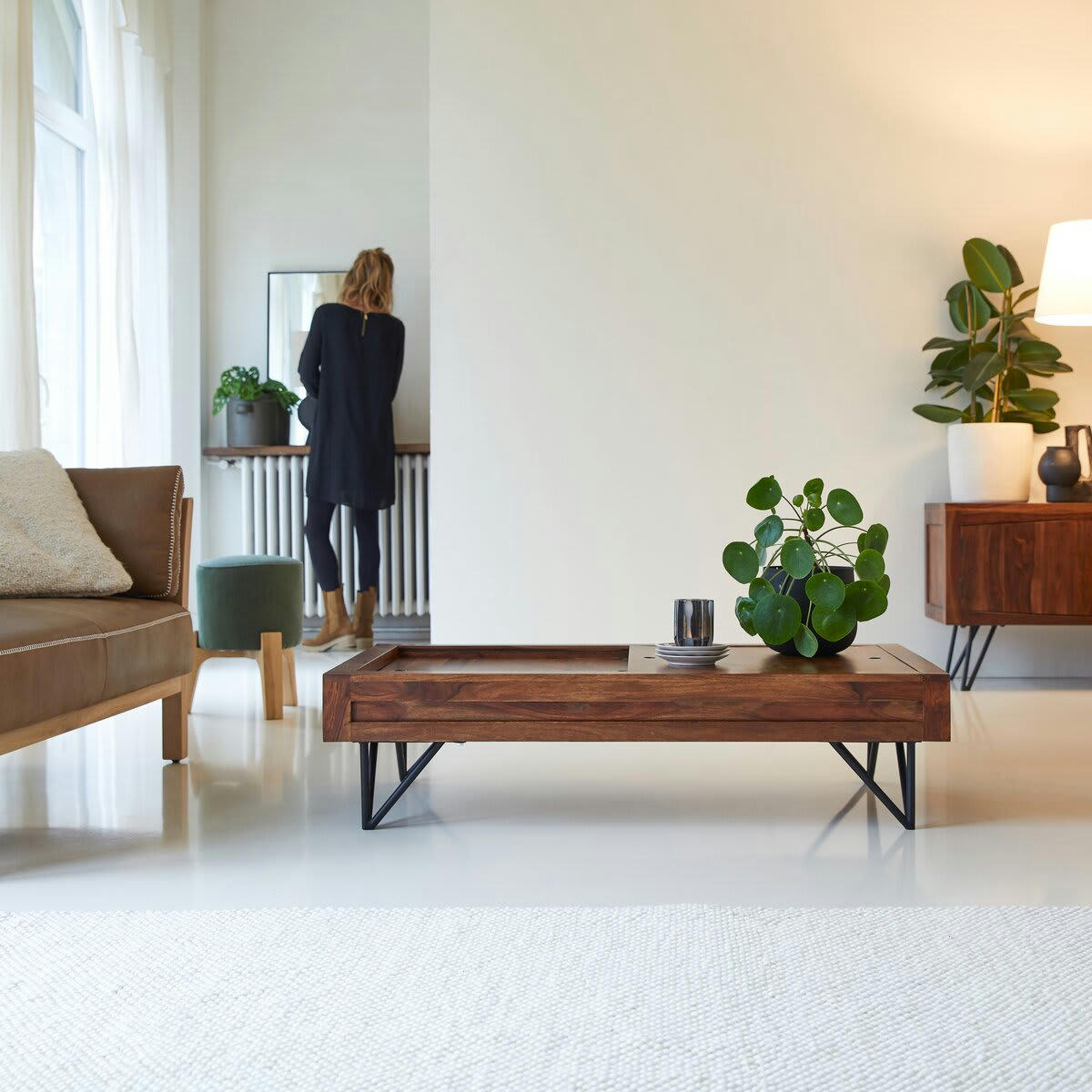 BONNIE - Table basse rangement en palissandre massif