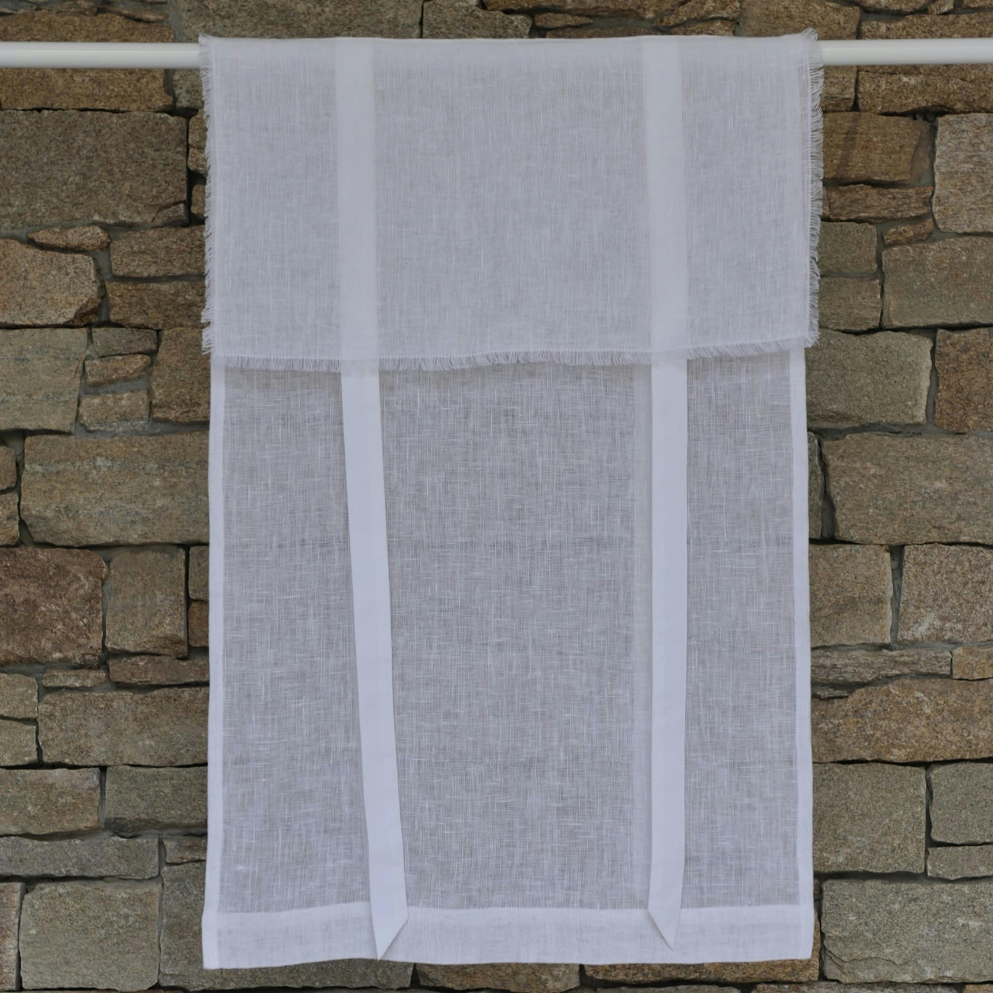 SAINT REMY BLANC - Store en lin blanc avec bords effilochés 60X120 CM