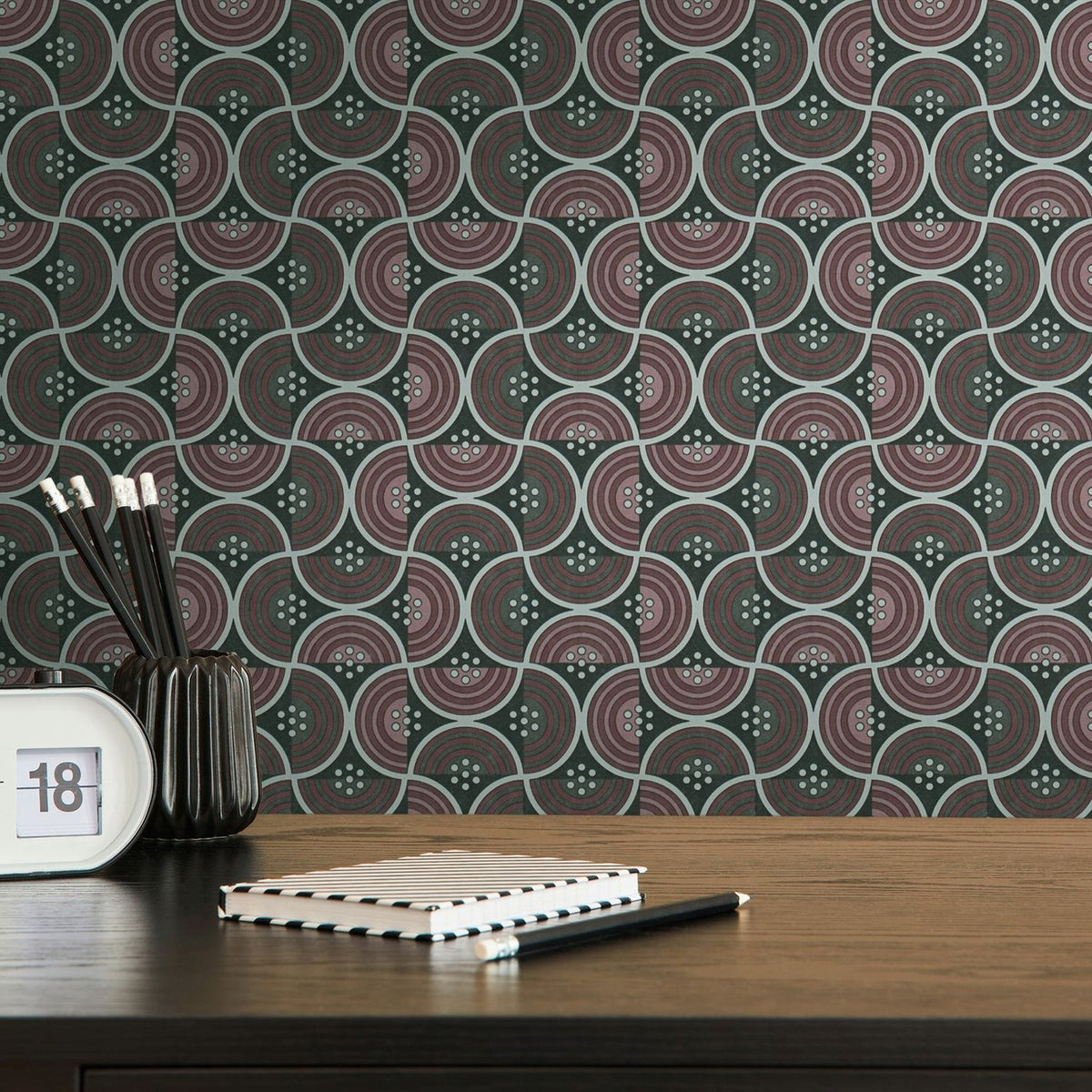 Livingwalls behang grafisch motief rood, groen en zwart - 53 cm x 10.05 m - AS-390611