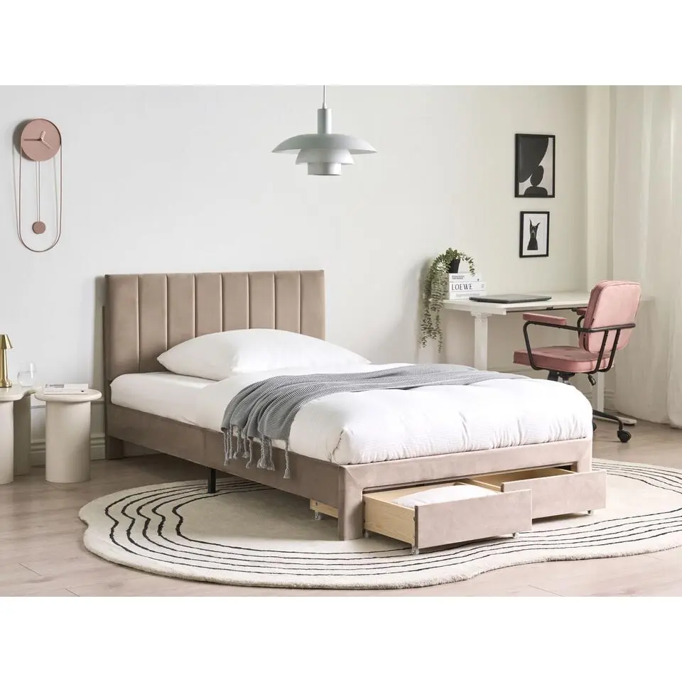 LONZAC - Bed met opbergruimte - Taupe - 120 x 200 cm - Fluweel