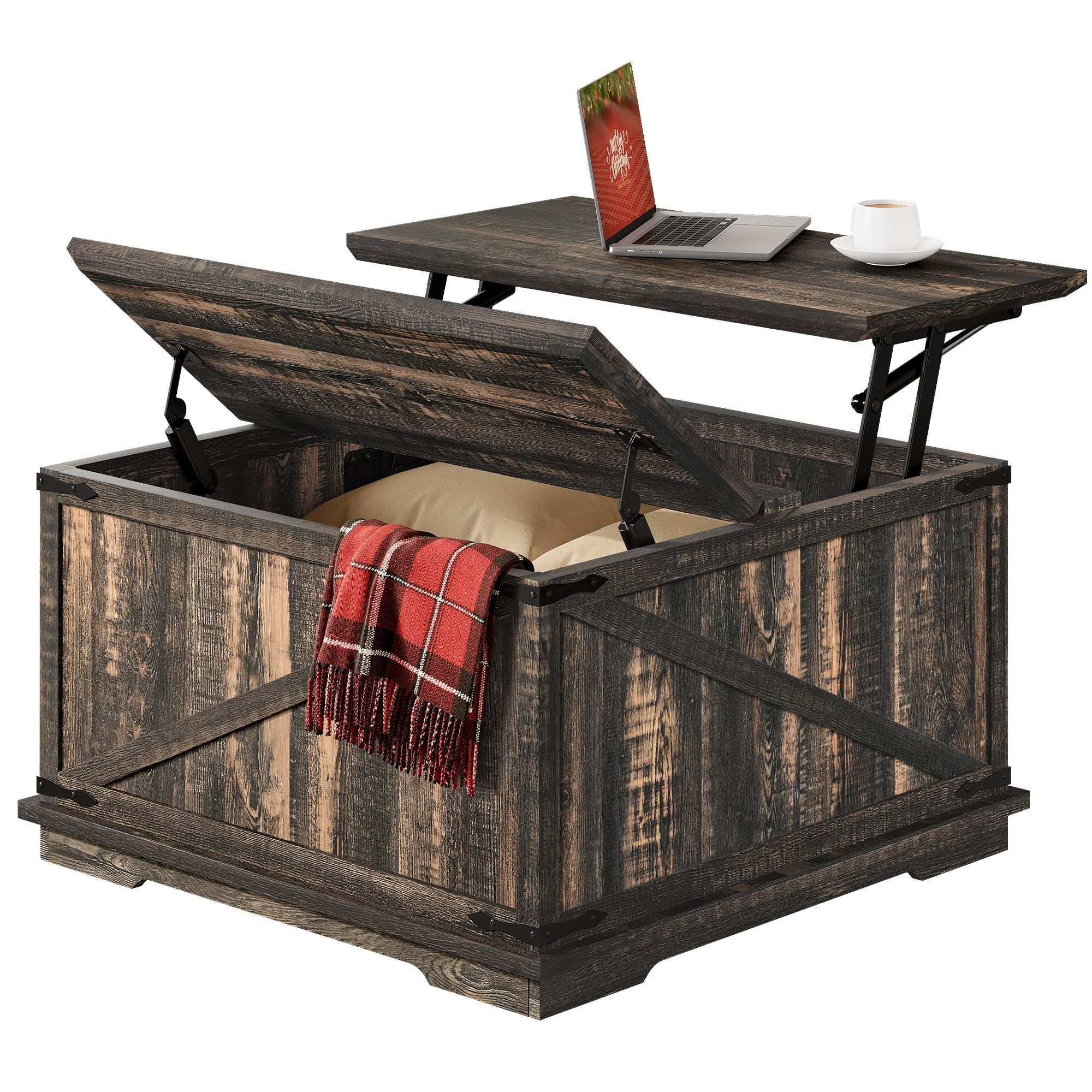 Moasis Farmhouse Lift Top Square Coffee Table with Storage