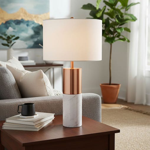 SOGA 2X 60cm White Marble Bedside Modern Desk Table Lamp Living Room Shade with Cylinder Base