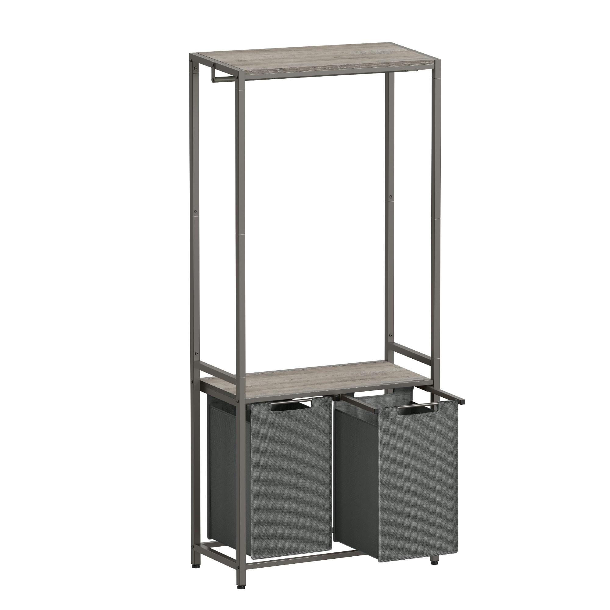 2 COMPARTIMENTS - Panier à linge 2 compartiments étagères tissu Oxford gris