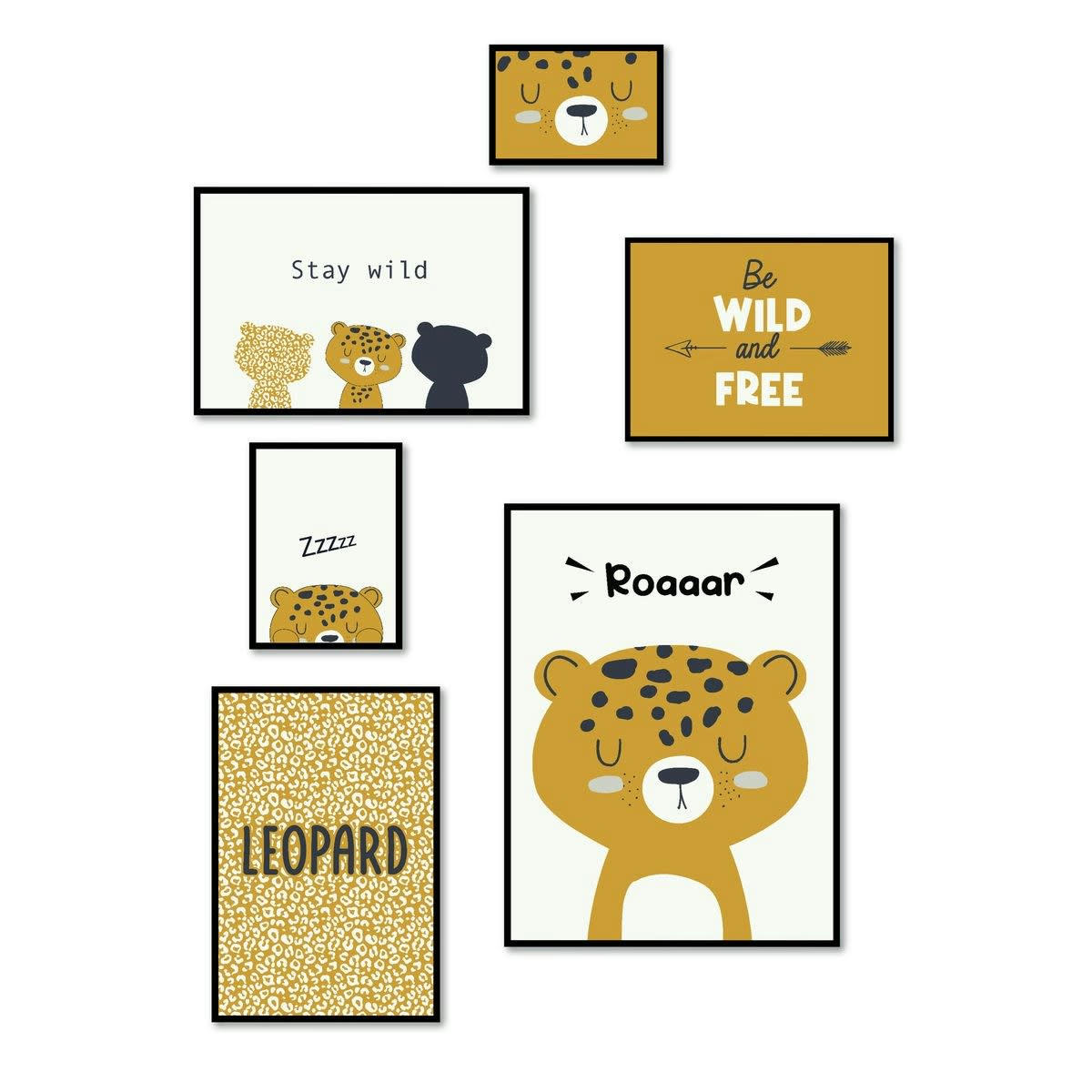 FUNNY LEOPARD - Lot 6 de cadres photos en bois noir 45x35x21